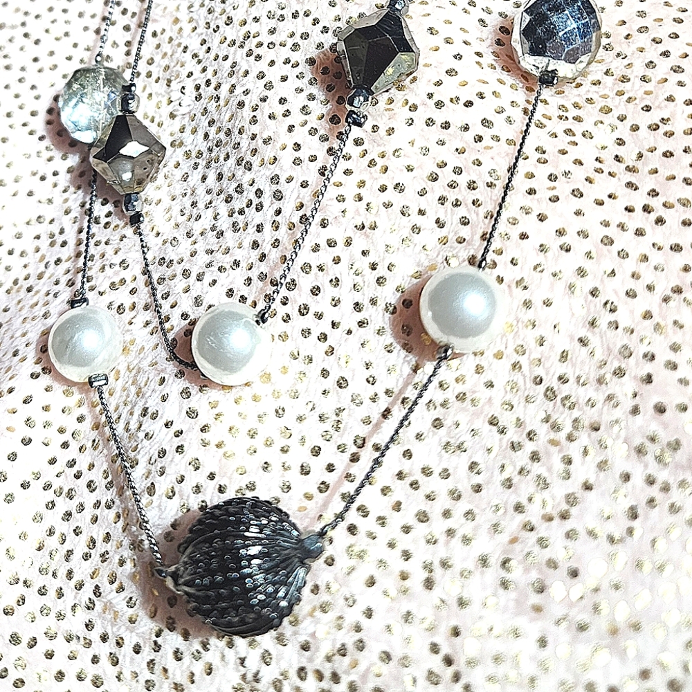 Vintage Faux Pearl Multi Strand Beaded Necklace